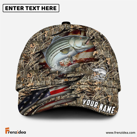 Frenzidea Personalized Striped Bass Premium Crack Camo Fishing Classic Cap