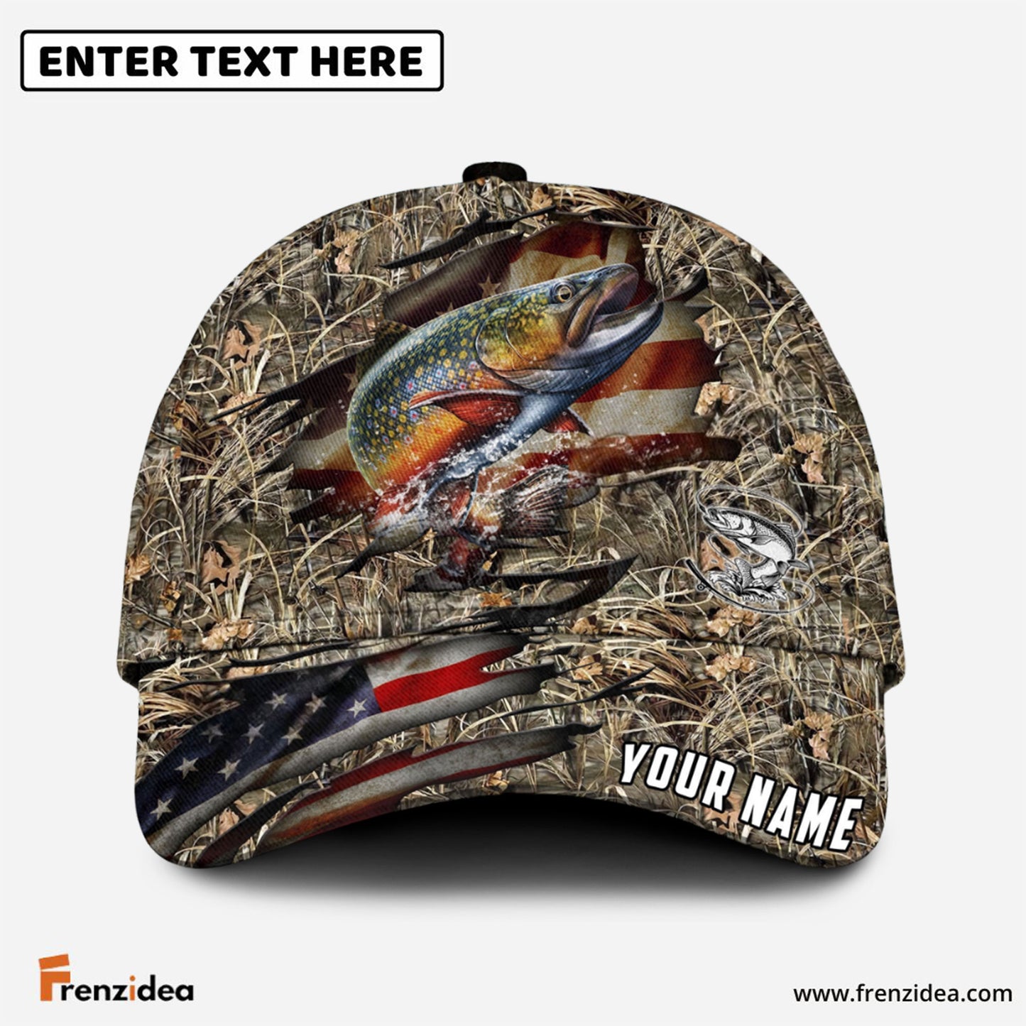 Frenzidea Personalized Trout Premium Crack Camo Fishing Classic Cap