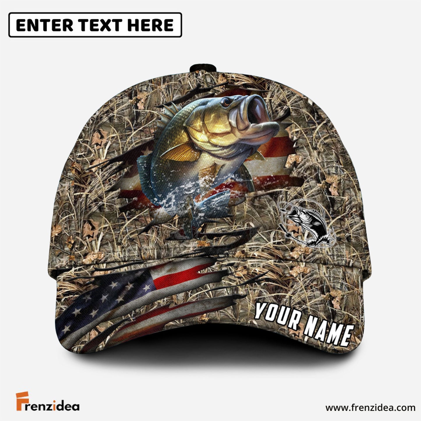 Frenzidea Personalized Bass Premium Crack Camo Fishing Classic Cap