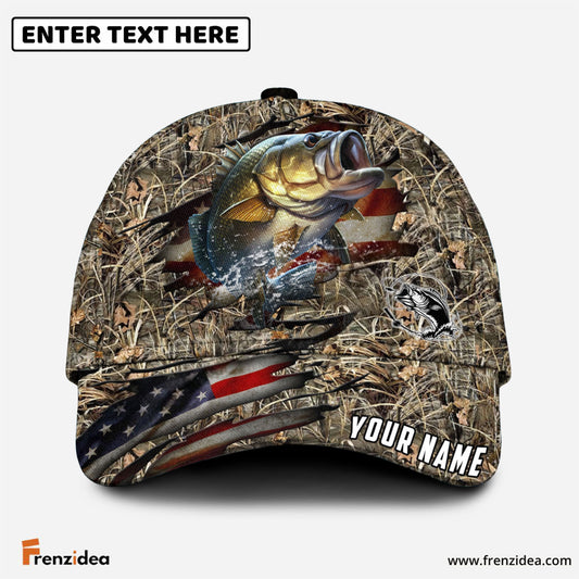 Frenzidea Personalized Bass Premium Crack Camo Fishing Classic Cap