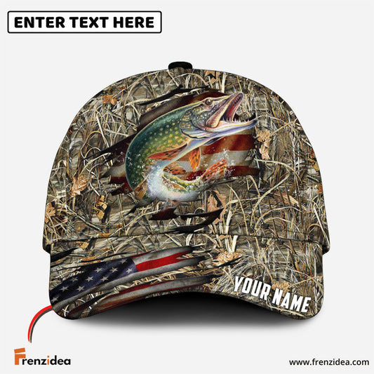 Frenzidea Personalized Pike Fishing Premium Crack Camo Classic 3D Cap