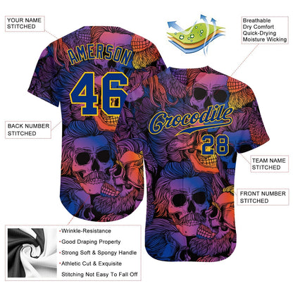 Frenzidea Custom 3D Pattern Halloween Skulls Baseball Jersey