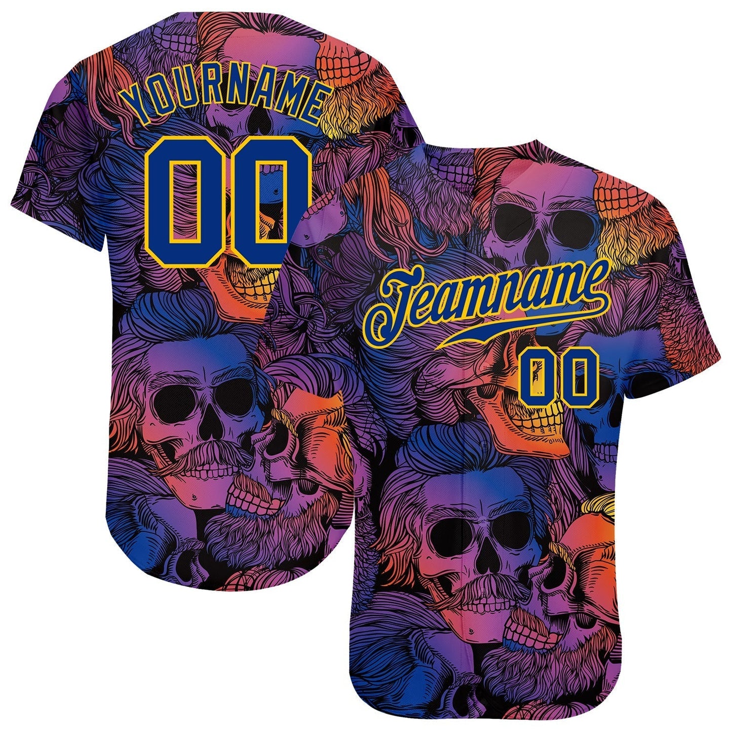 Frenzidea Custom 3D Pattern Halloween Skulls Baseball Jersey