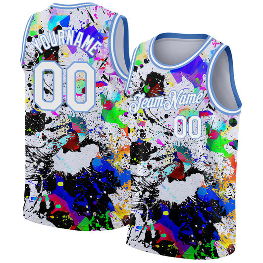 Frenzidea Custom Graffiti Pattern White-Light Blue 3D Grunge Art Authentic Basketball Jersey