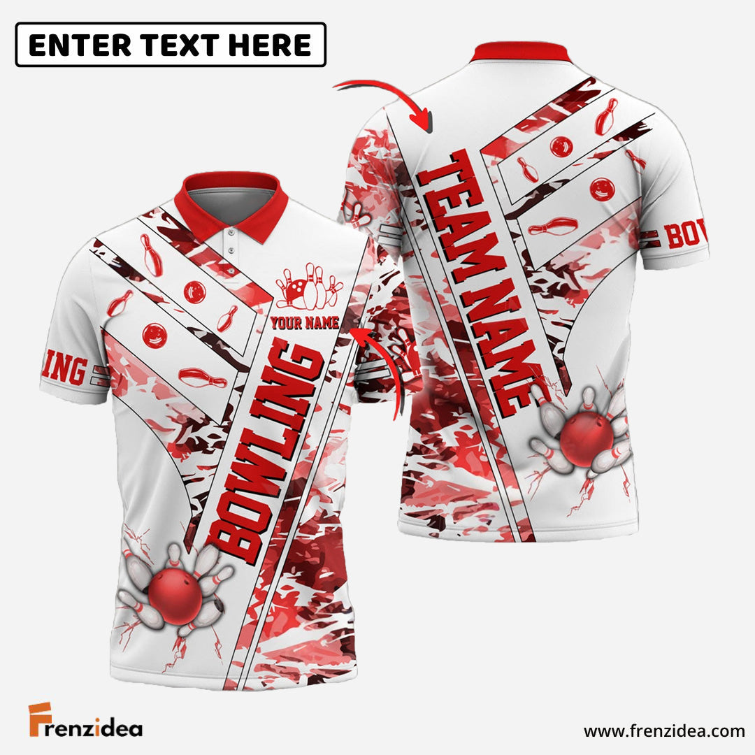 Frenzidea Bowling And Pins White Grunge Customized Name 3D Shirt (4 Colors)