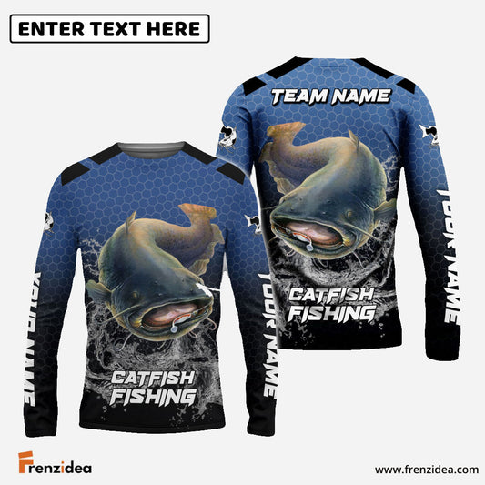 Frenzidea Catfish Fishing Navy Hexagon Sport Custom Name & Team Name 3D Shirts