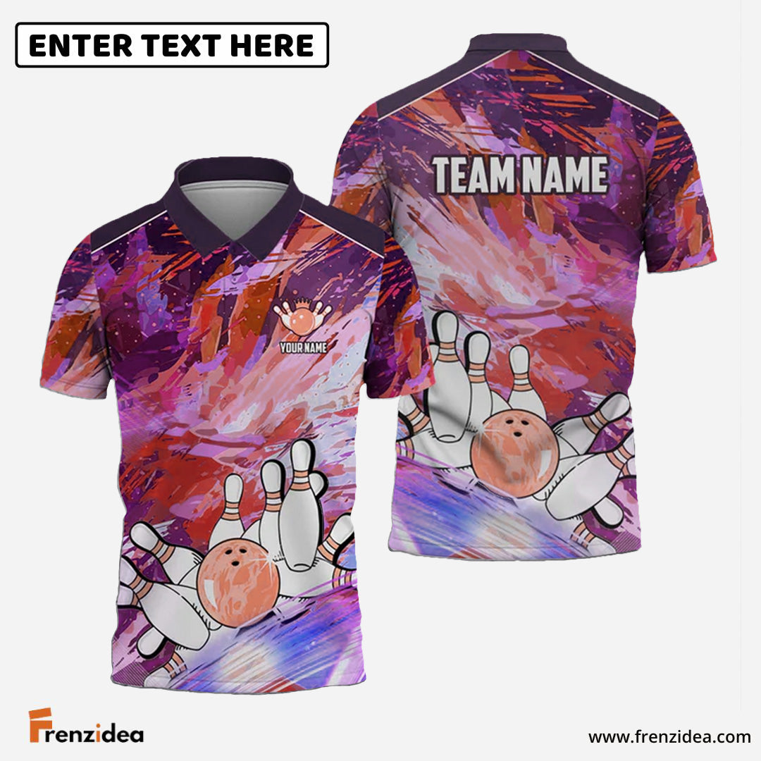 Frenzidea Bowling And Pins Art Of Painting Multicolor Customized Name 3D Shirt ( 4 Colors )