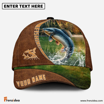 Frenzidea Personalized Fishing Brown Cap (Bass, Striped Bass, Catfish, Trout, Crappie, Salmon, Walleye, Pike)