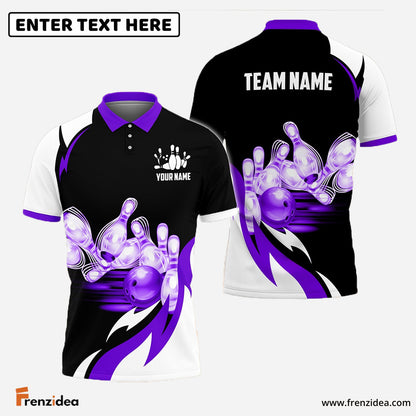 Frenzidea Bowling and Pins Broken Fire Pattern Personalized Name, Team Name 3D Shirt (4 Colors)