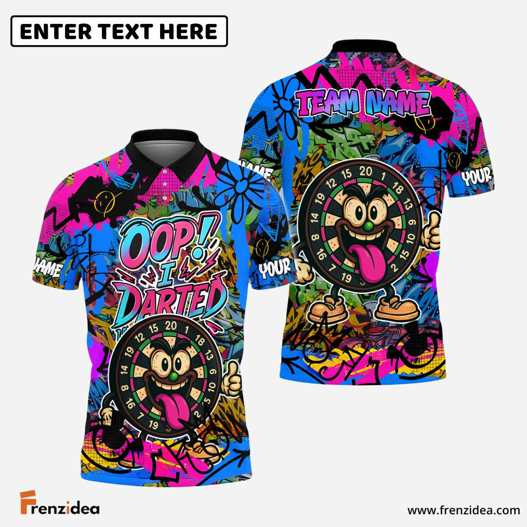 Frenzidea Darts Funny Graffiti Oop! I Darted Multicolor Options Personalized Name Shirt (4 Colors)