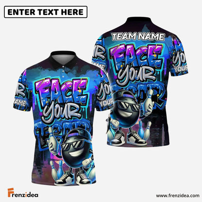 Frenzidea Bowling And Pins Face Your Fear Graffiti Pattern Customized Name, Team Name 3D Shirt (4 Colors)