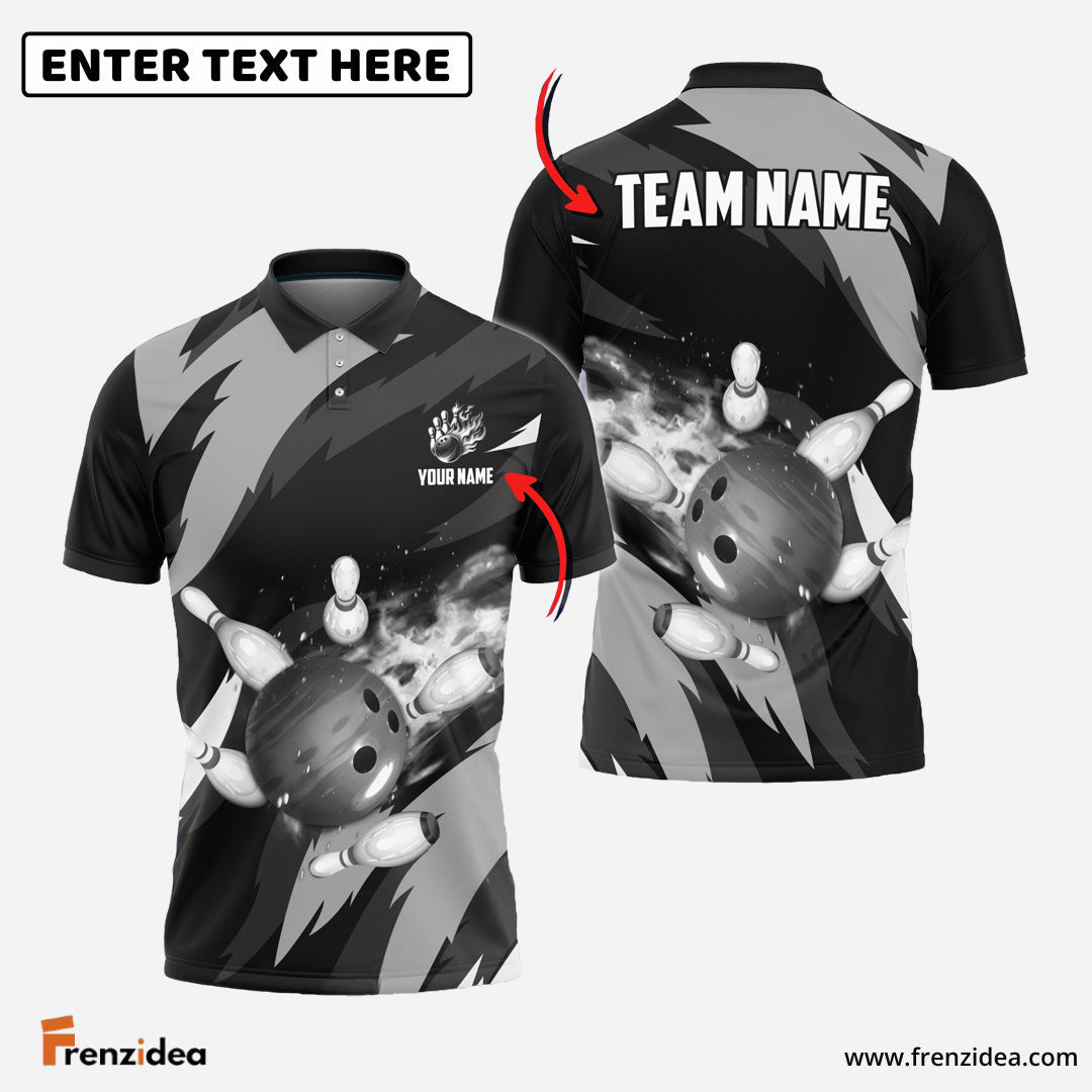 Frenzidea Bowling And Pins Flaming Throw Customized Name 3D Shirt ( 6 Colors)