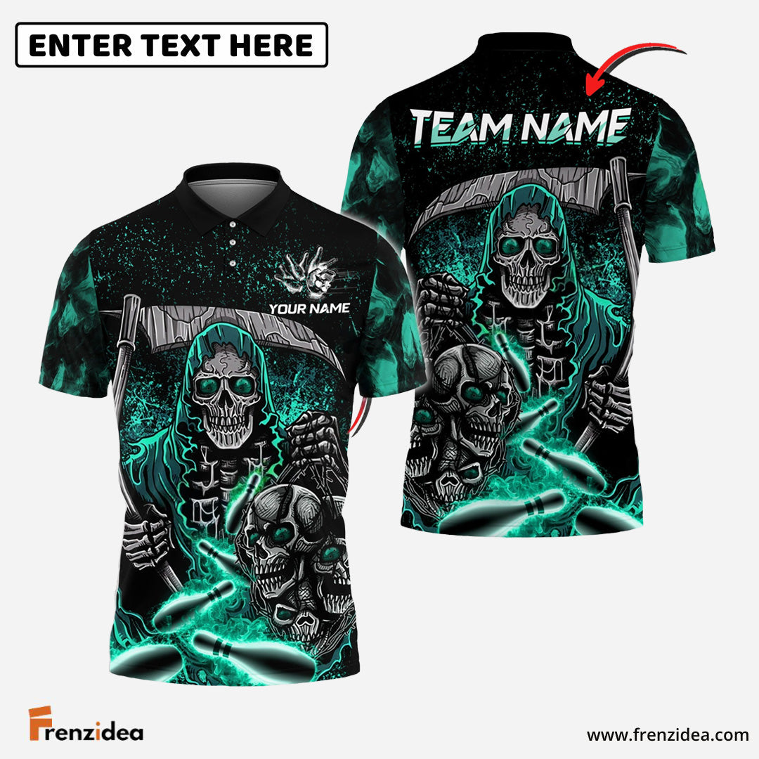 Frenzidea Bowling And Pins Reaper Flame Customized Name 3D Shirt (4 Colors)