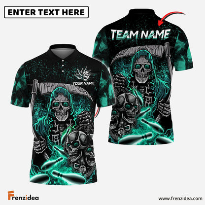 Frenzidea Bowling And Pins Reaper Flame Customized Name 3D Shirt (4 Colors)