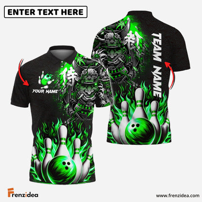 Frenzidea Bowling And Pins Flame Samurai Customized Name 3D Shirt ( 6 Colors)