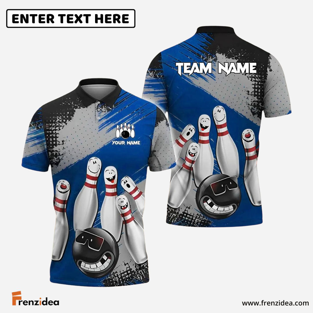 Frenzidea Bowling And Pins Cool Ball & Happy Pins Customized Name 3D Shirt (4 Colors)
