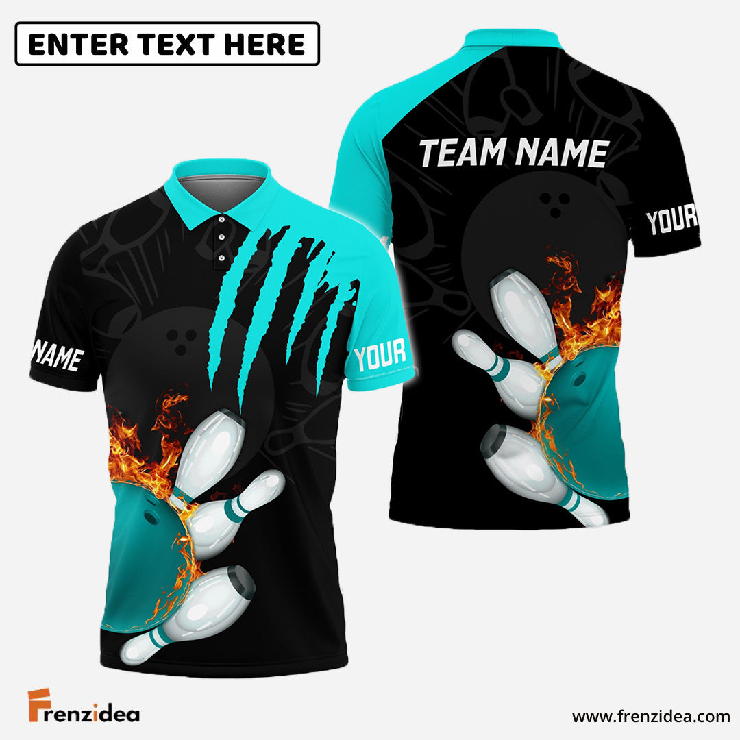 Frenzidea Bowling And Pins Color Scratch Customized Name 3D Shirt (4 Colors)