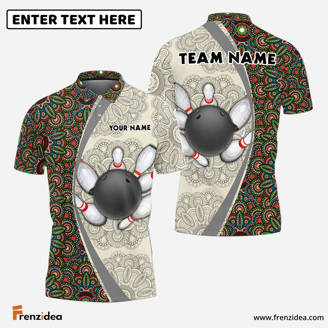 Frenzidea Bowling And Pins Mandala Customized Name 3D Shirt (4 Colors)