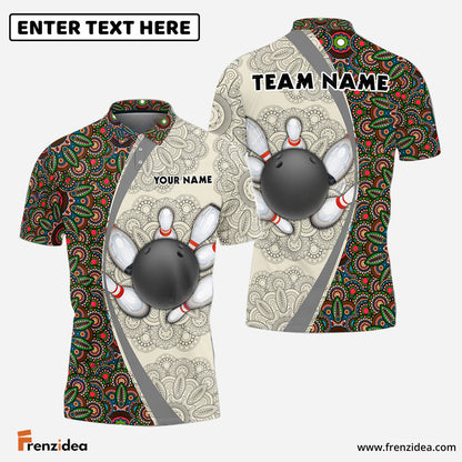 Frenzidea Bowling And Pins Mandala Customized Name 3D Shirt (4 Colors)