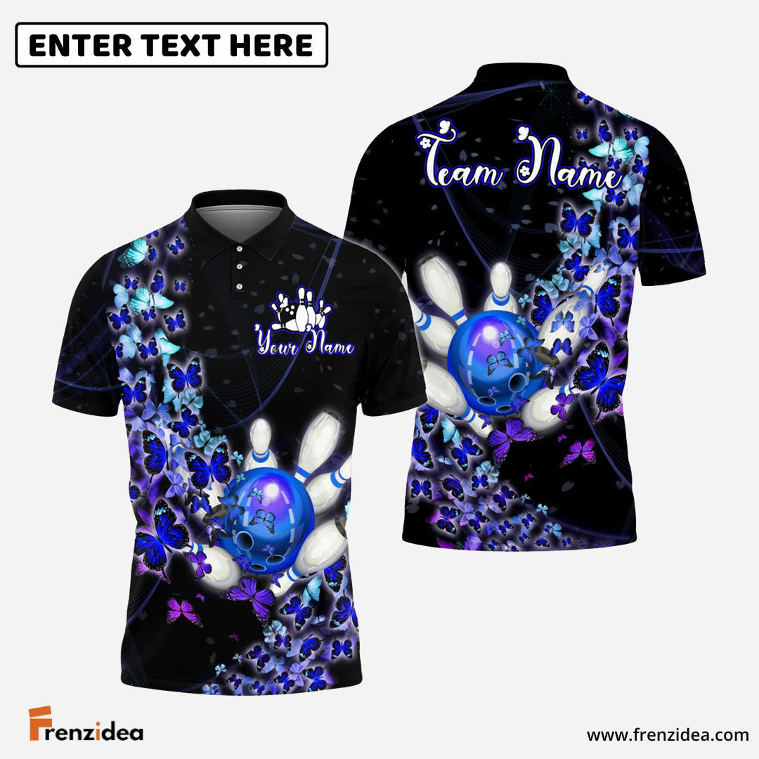 Frenzidea Bowling And Pins Butterfly Flow Customized Name, Team Name 3D Shirt (4 Colors)
