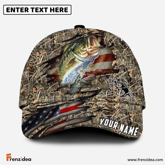 Frenzidea Personalized Large Mouth Bass Premium Crack Camo Fishing Classic Cap