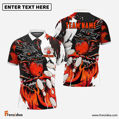 Frenzidea Bowling And Pins Dragon Flame Pattern Customized Name 3D Shirt ( 6 Colors)