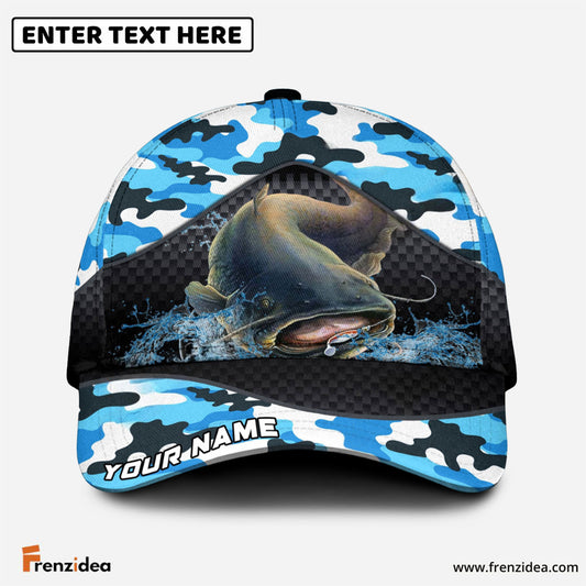Frenzidea Personalized Catfish Fishing Blue Camo Sport Classic Cap