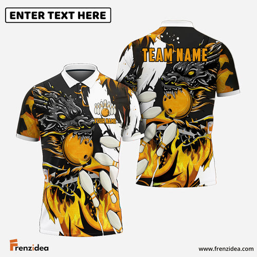 Frenzidea Bowling And Pins Dragon Flame Pattern Customized Name 3D Shirt ( 6 Colors)