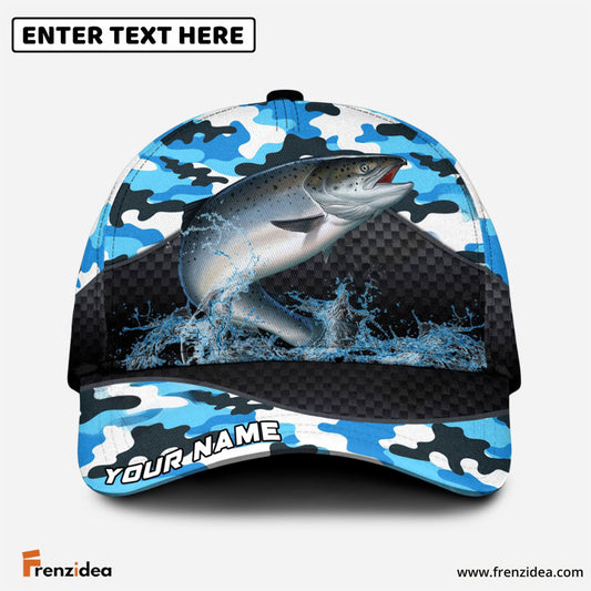 Frenzidea Personalized Salmon Fishing Blue Camo Sport Classic Cap