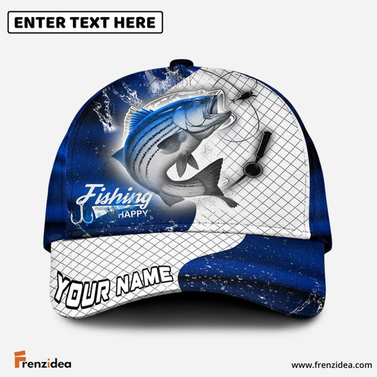 Frenzidea Personalized Striped Bass Fishing Dark Blue Skin Sport Classic Cap