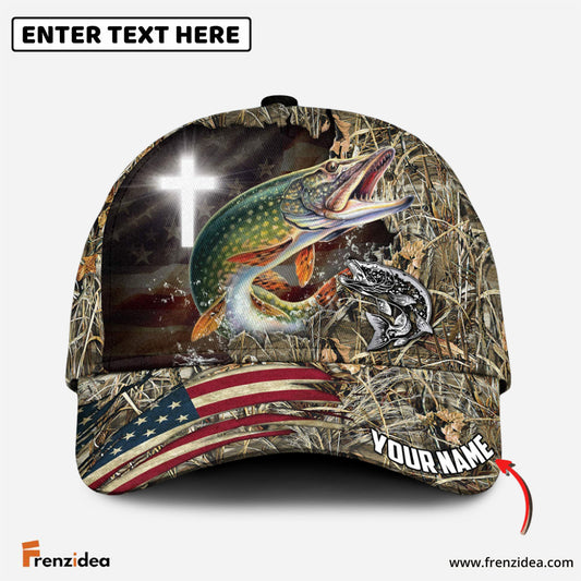 Frenzidea Personalized Premium Loralle Pike Fishing Under God 3D Cap