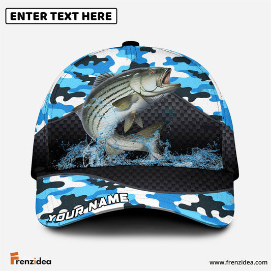 Frenzidea Personalized Striped Bass Fishing Blue Camo Sport Classic Cap