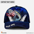 Frenzidea Marlin Fishing Dark Blue Scratch American Flag Personalized Cap