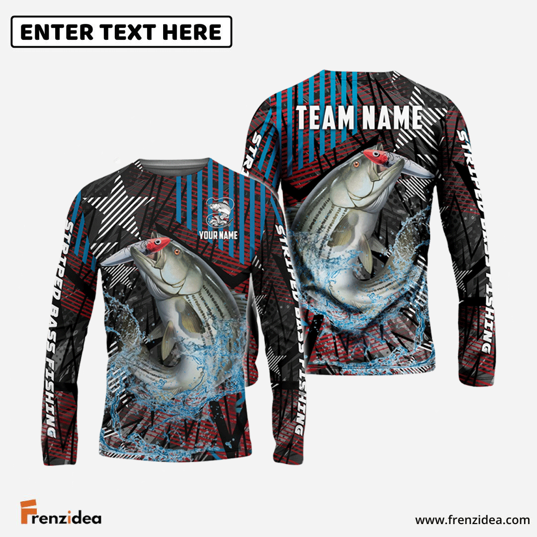Frenzidea Striped Bass Fishing Rising Star Custom Name & Team Name 3D Shirts