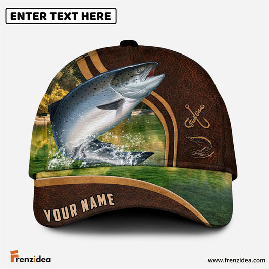 Frenzidea Personalized Salmon Fishing Heavy Brown Leather Pattern Classic Cap