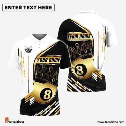 Frenzidea Billiards 8-Ball Pool Champion Golden Personalized Name & Team Name Shirt (4 Colors)