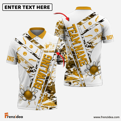 Frenzidea Bowling And Pins White Grunge Customized Name 3D Shirt (4 Colors)