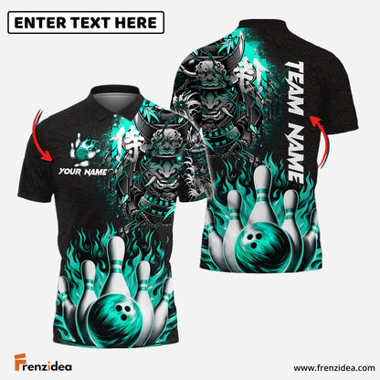 Frenzidea Bowling And Pins Flame Samurai Customized Name 3D Shirt ( 6 Colors)