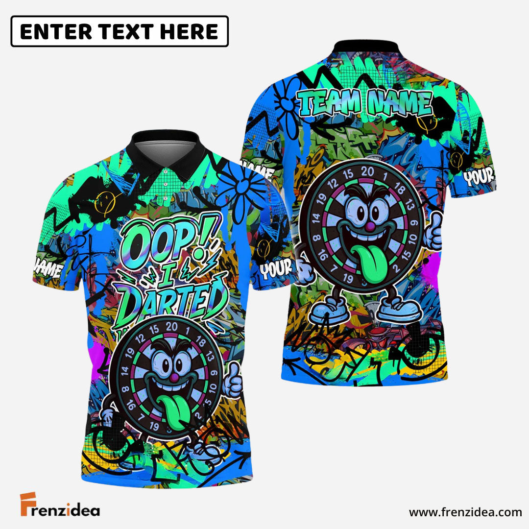 Frenzidea Darts Funny Graffiti Oop! I Darted Multicolor Options Personalized Name Shirt (4 Colors)