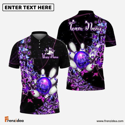 Frenzidea Bowling And Pins Butterfly Flow Customized Name, Team Name 3D Shirt (4 Colors)
