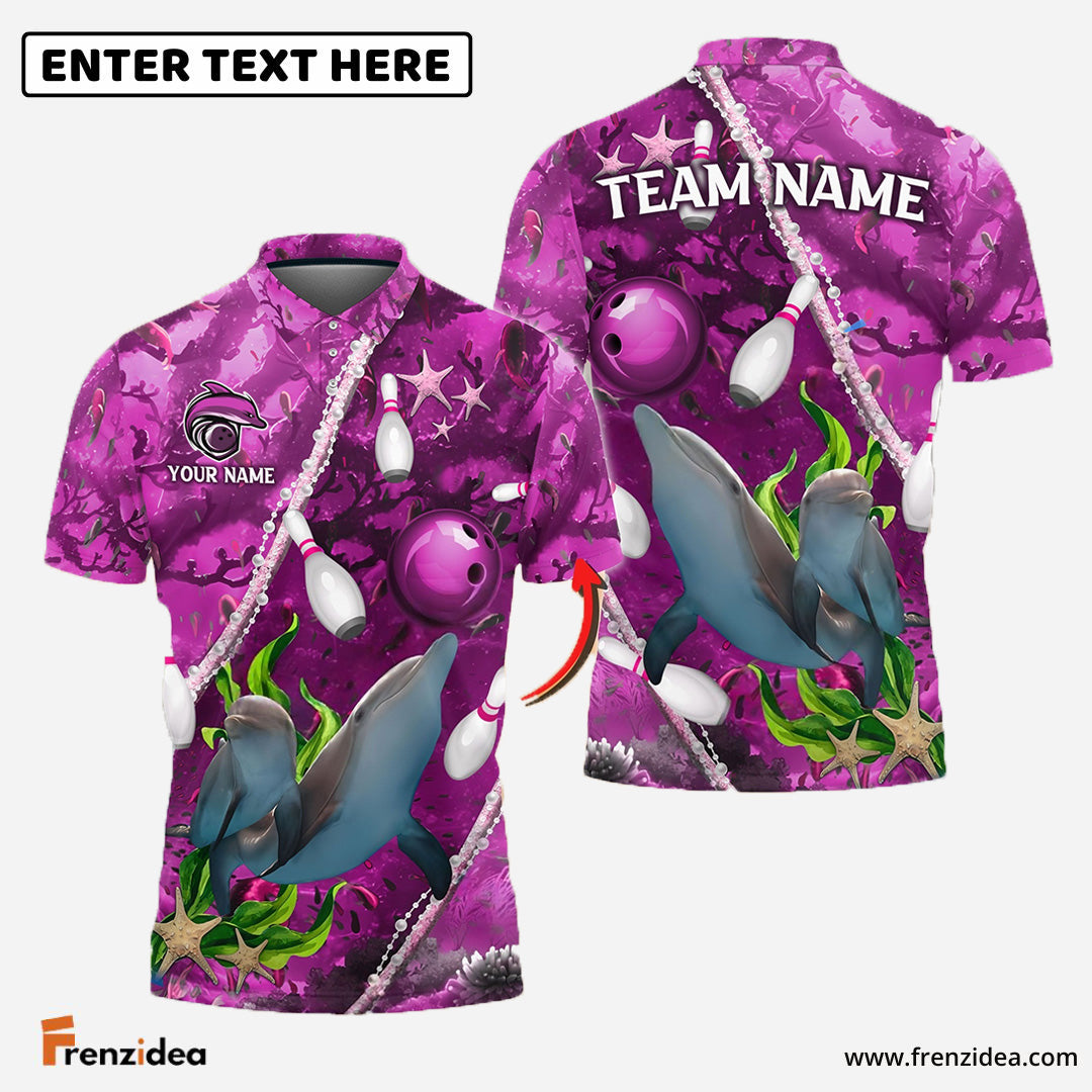 Frenzidea  Bowling And Pins Dolphin Of The Sea Multicolor Customized Name 3D Shirt