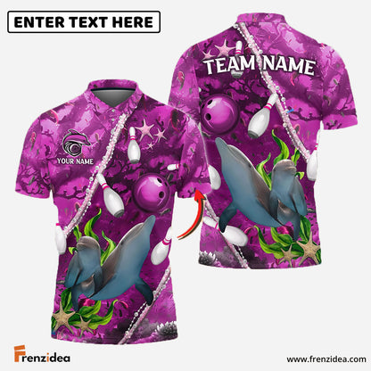 Frenzidea  Bowling And Pins Dolphin Of The Sea Multicolor Customized Name 3D Shirt