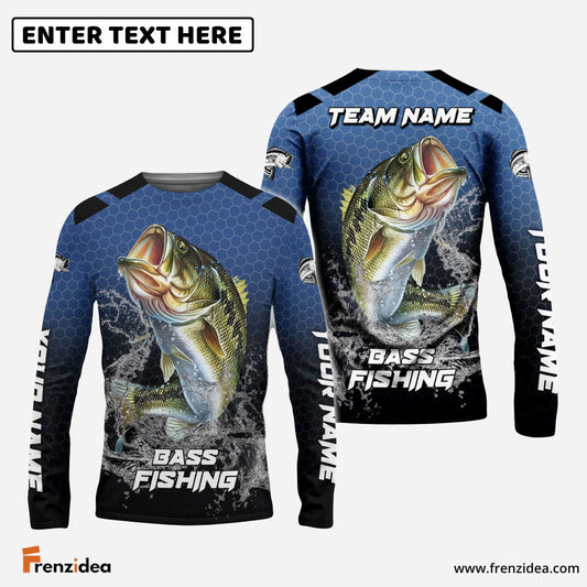 Frenzidea Bass Fishing Navy Hexagon Sport Custom Name & Team Name 3D Shirts
