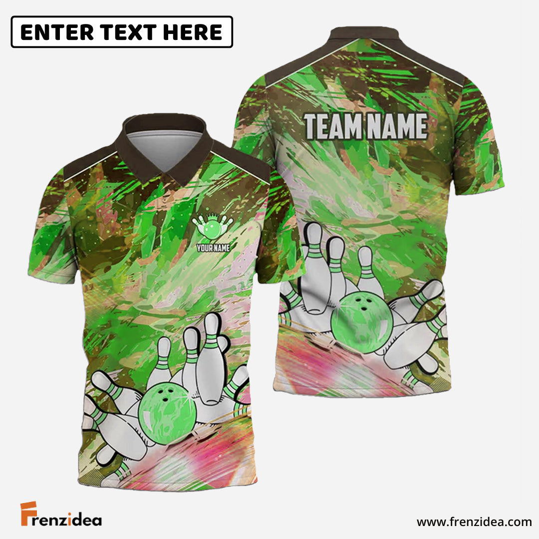 Frenzidea Bowling And Pins Art Of Painting Multicolor Customized Name 3D Shirt ( 4 Colors )