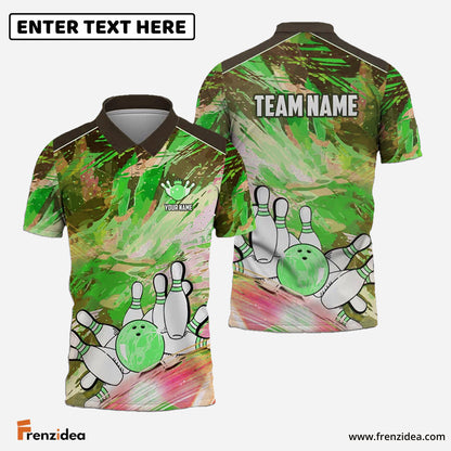 Frenzidea Bowling And Pins Art Of Painting Multicolor Customized Name 3D Shirt ( 4 Colors )
