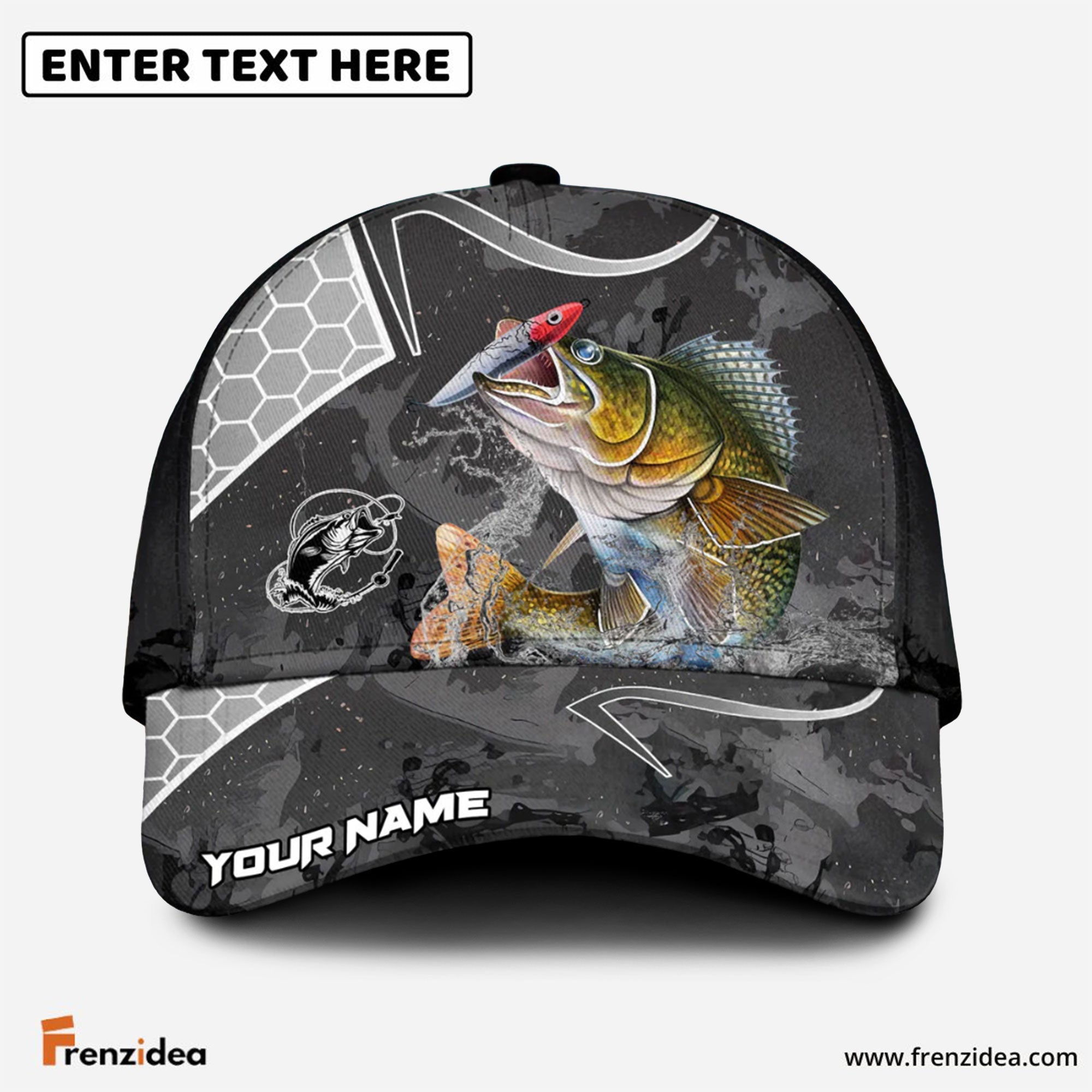 Frenzidea Walleye Fishing Gray Camo Sport Personalized Cap