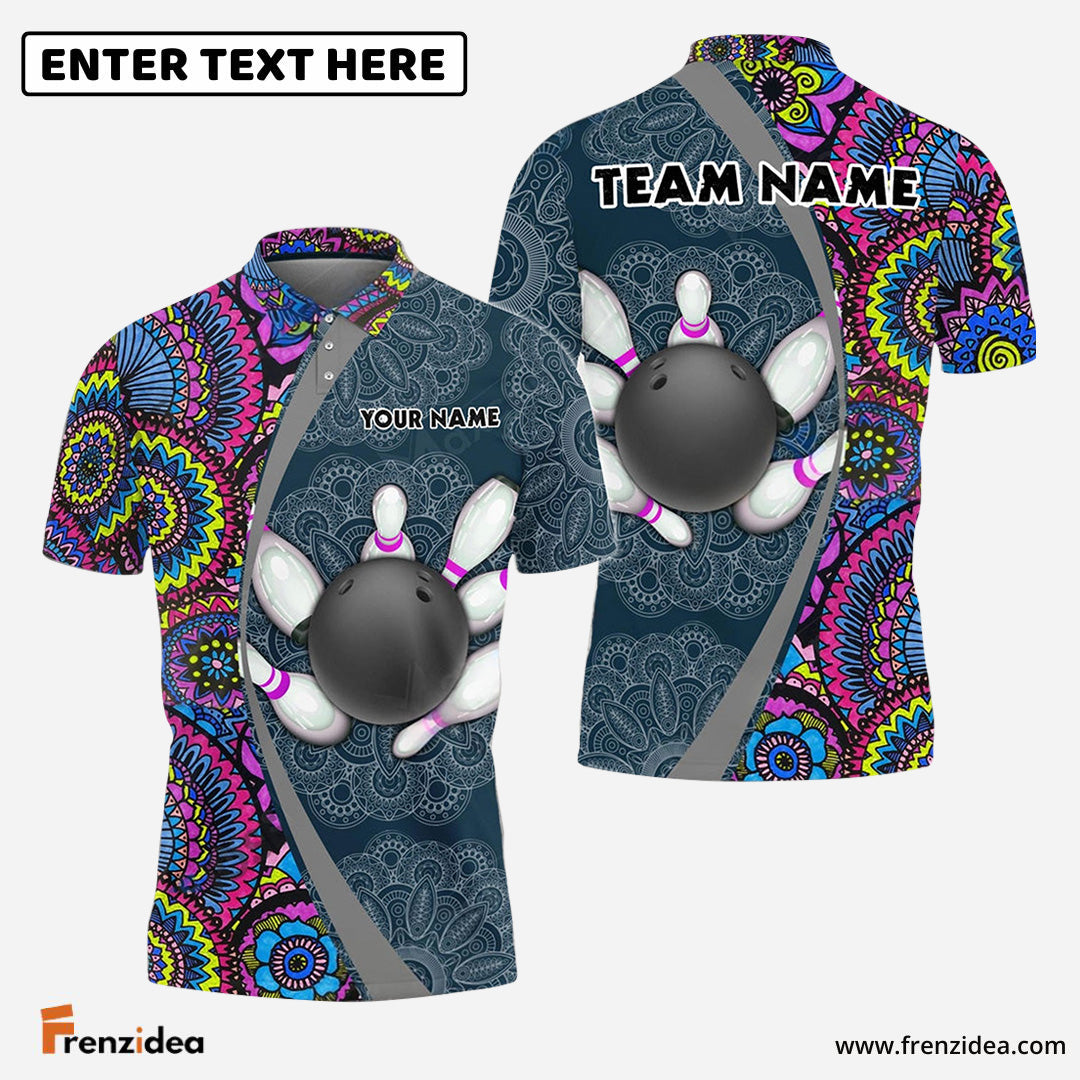 Frenzidea Bowling And Pins Mandala Customized Name 3D Shirt (4 Colors)