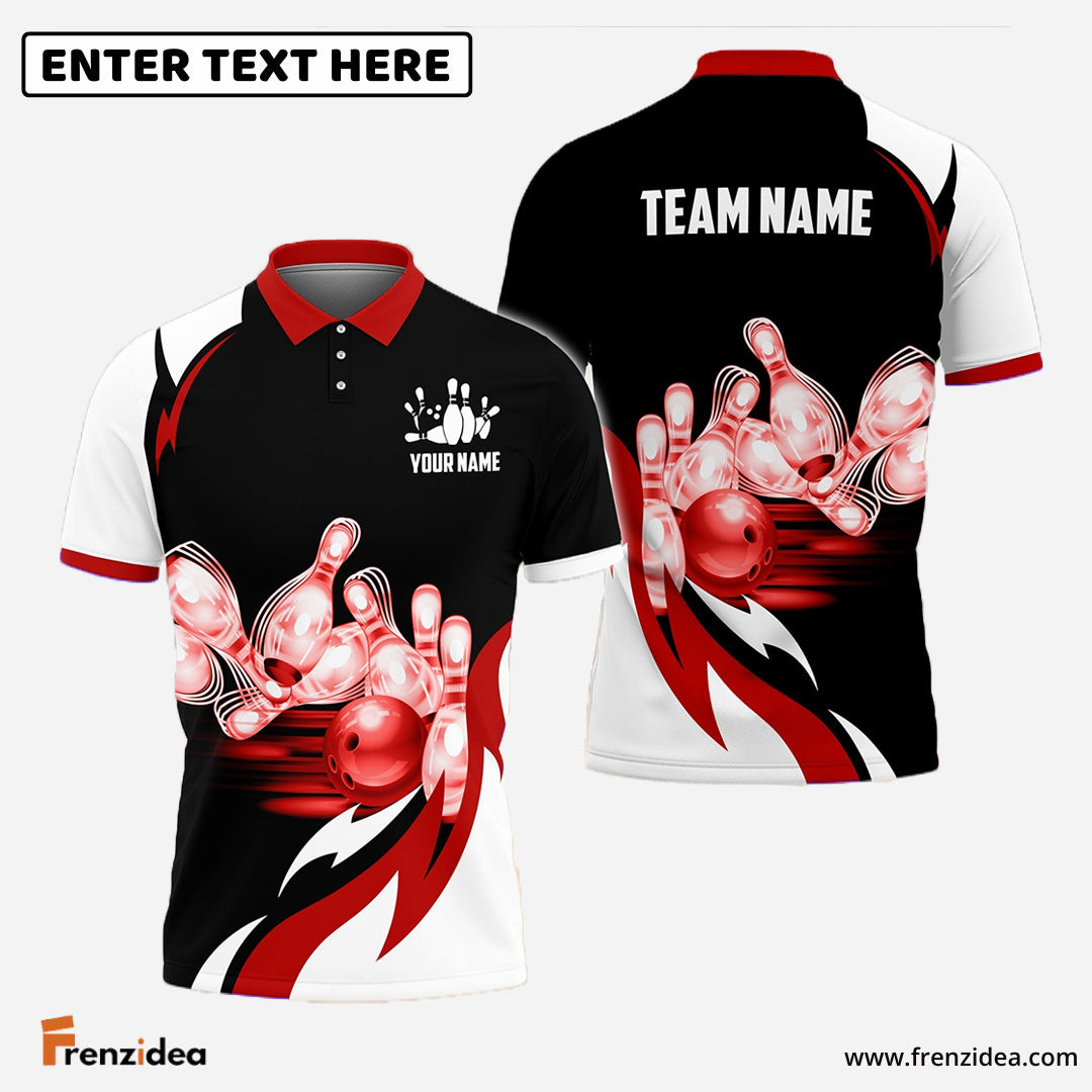 Frenzidea Bowling and Pins Broken Fire Pattern Personalized Name, Team Name 3D Shirt (4 Colors)