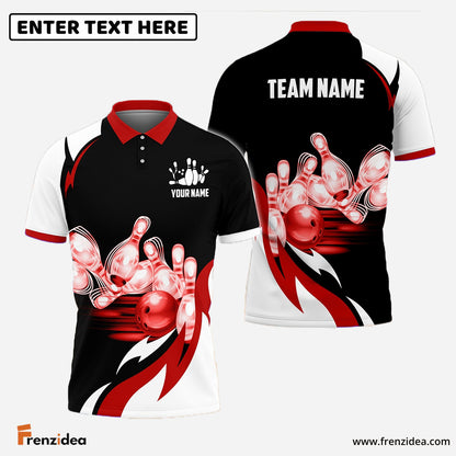 Frenzidea Bowling and Pins Broken Fire Pattern Personalized Name, Team Name 3D Shirt (4 Colors)