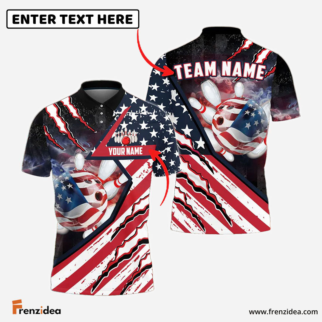 Frenzidea Bowling American Flag Patriot Customized Name, Team Name 3D Shirt